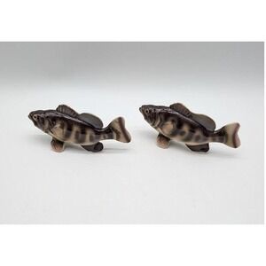 Vintage Relco Japan Small Mouth Black Bass Salt‎ and Pepper Shakers Ceramic Fish